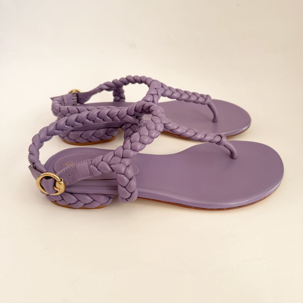Gianvito Rossi Ravello Braided Napa Thong Lavender Leather Sandals Size 37.5 - Picture 3 of 7